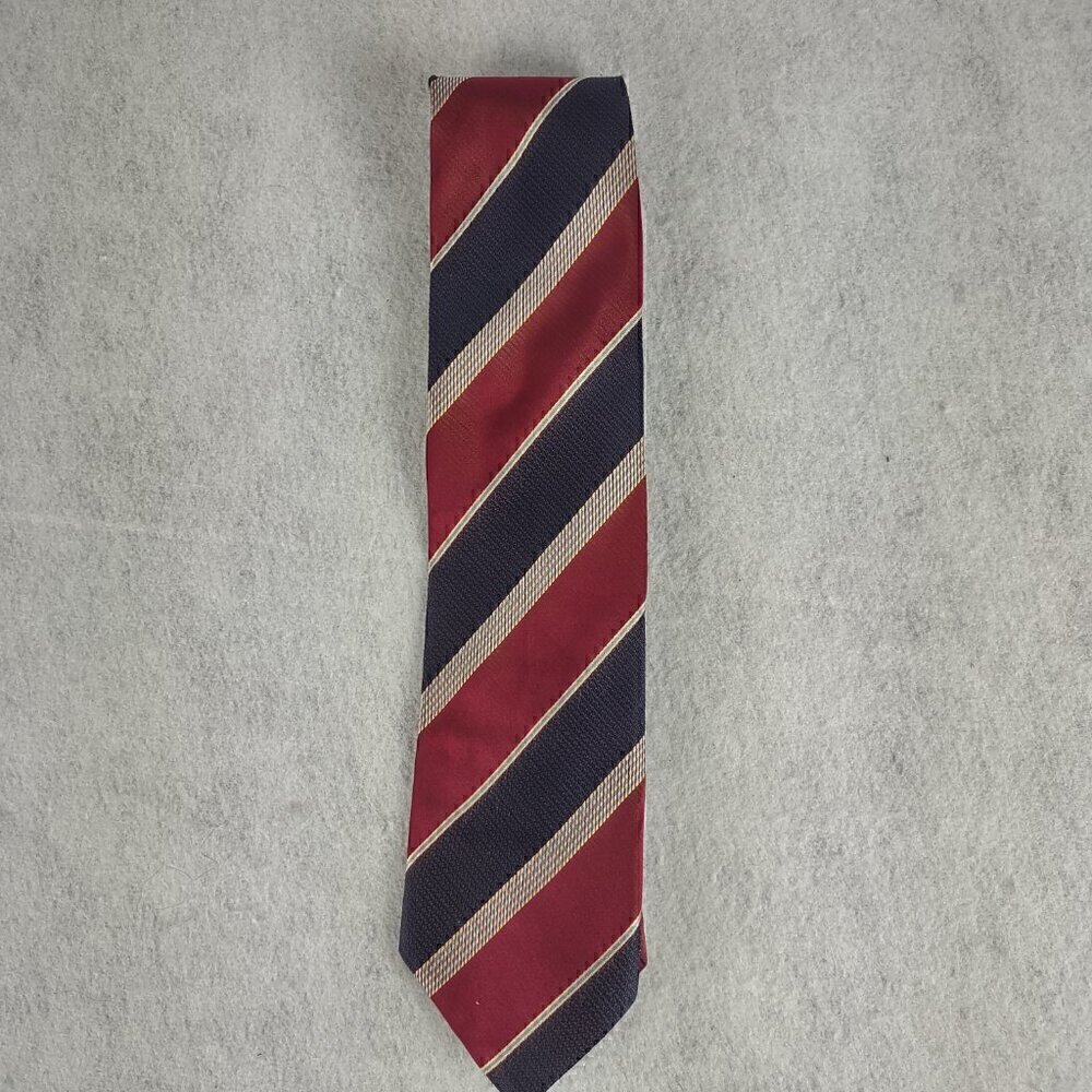 Paul Dione Men's Burgundy, Blue, Yellow, Striped 100% Silk Italian Made Necktie